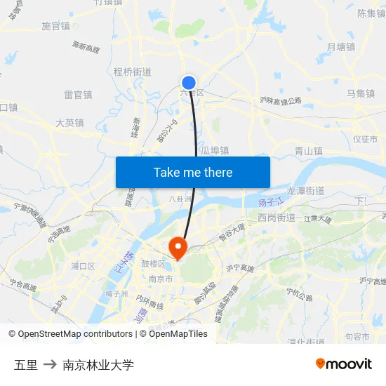 五里 to 南京林业大学 map