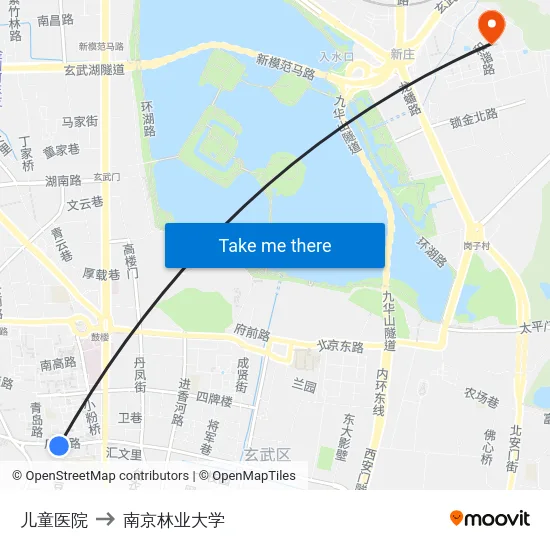 儿童医院 to 南京林业大学 map