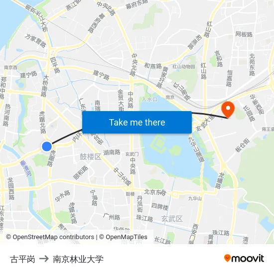 古平岗 to 南京林业大学 map