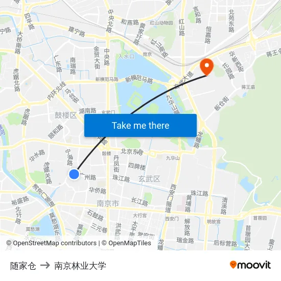 随家仓 to 南京林业大学 map