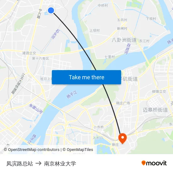 凤滨路总站 to 南京林业大学 map