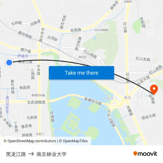 黑龙江路 to 南京林业大学 map
