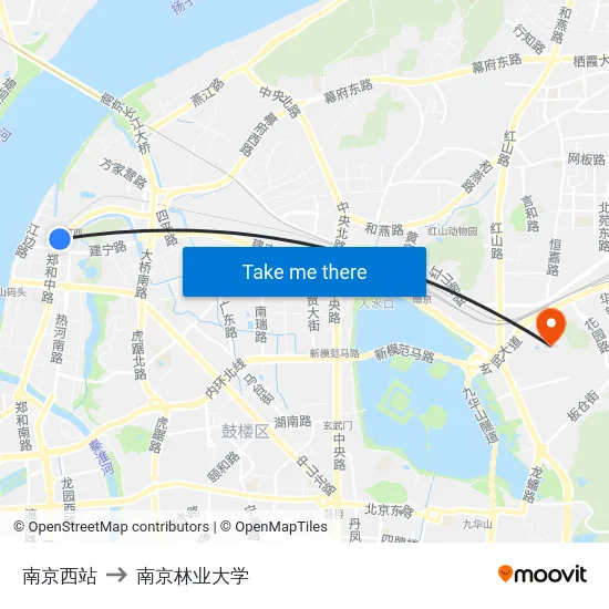 南京西站 to 南京林业大学 map