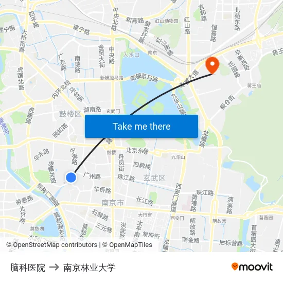 脑科医院 to 南京林业大学 map