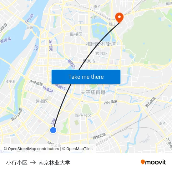 小行小区 to 南京林业大学 map
