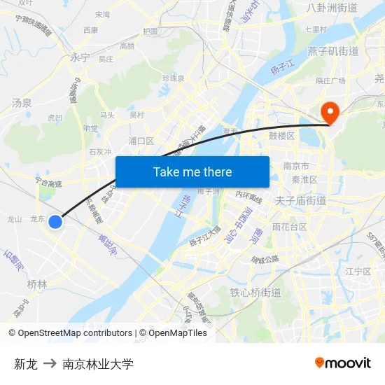 新龙 to 南京林业大学 map