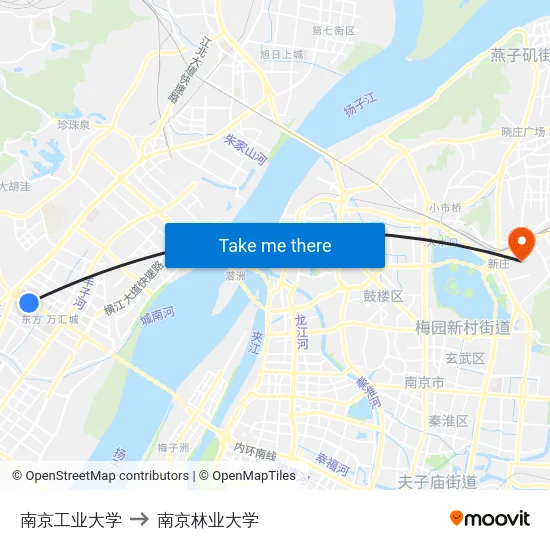 南京工业大学 to 南京林业大学 map
