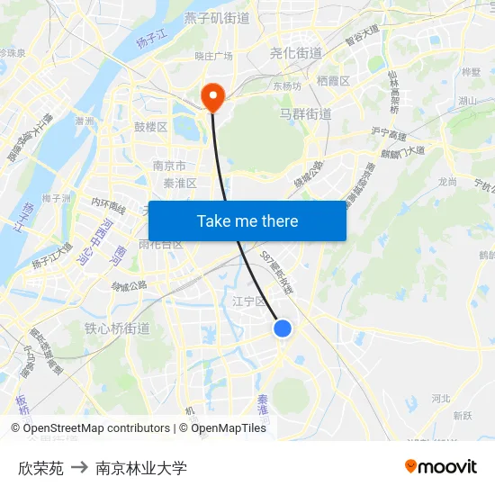 欣荣苑 to 南京林业大学 map