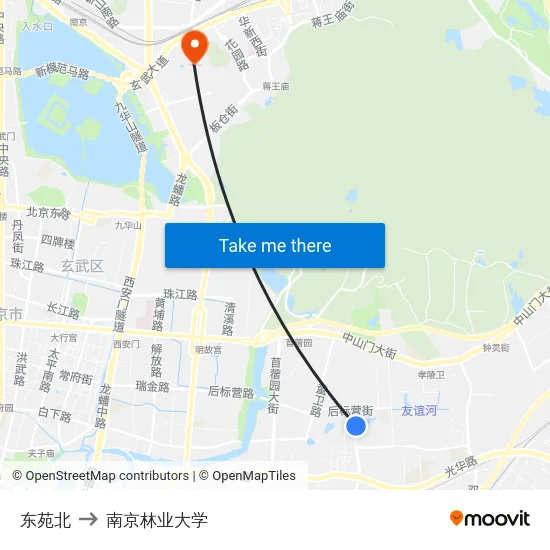 东苑北 to 南京林业大学 map