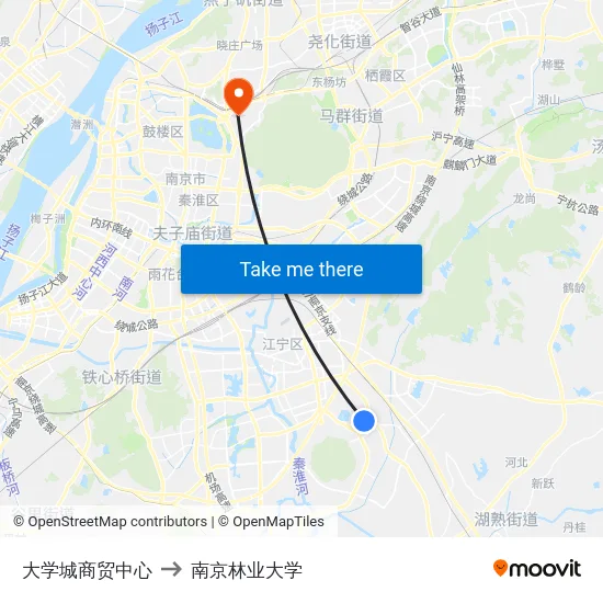 大学城商贸中心 to 南京林业大学 map