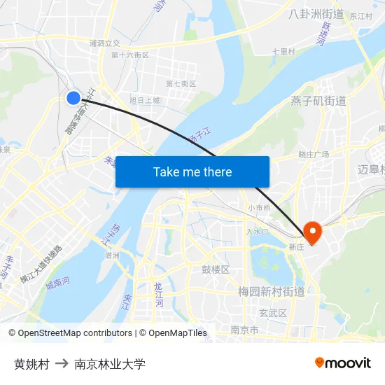 黄姚村 to 南京林业大学 map