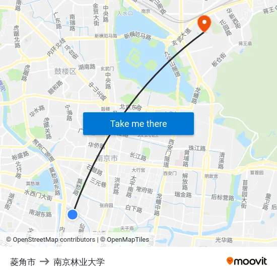菱角市 to 南京林业大学 map