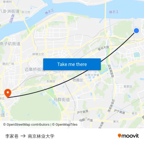 李家巷 to 南京林业大学 map