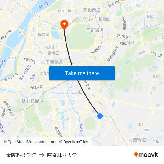 金陵科技学院 to 南京林业大学 map