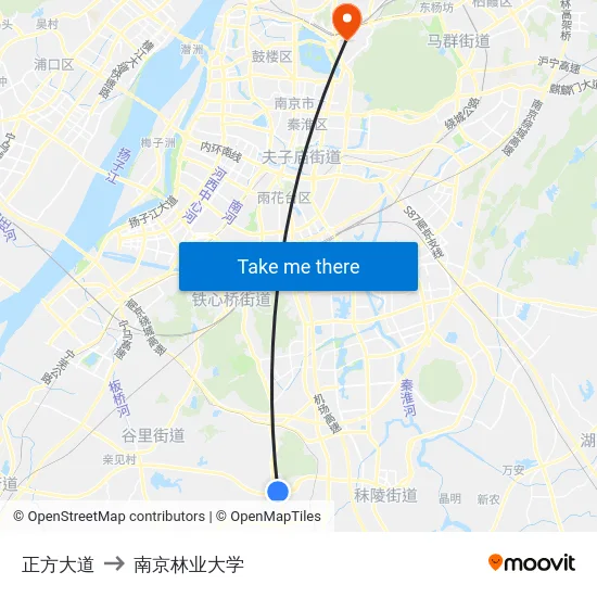 正方大道 to 南京林业大学 map