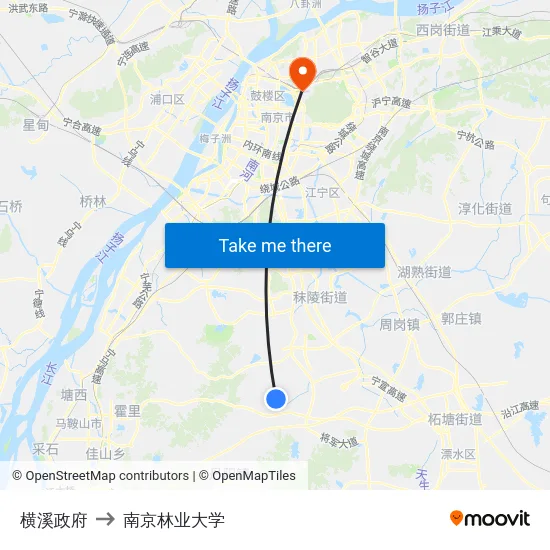横溪政府 to 南京林业大学 map