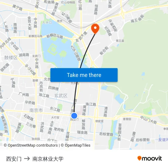 西安门 to 南京林业大学 map