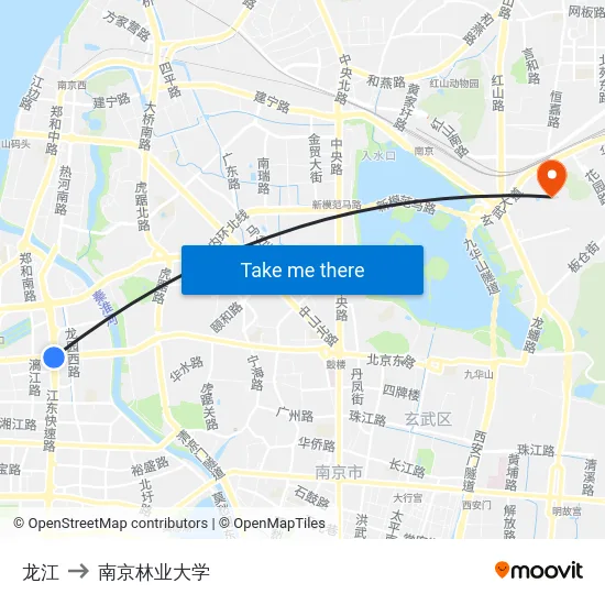 龙江 to 南京林业大学 map