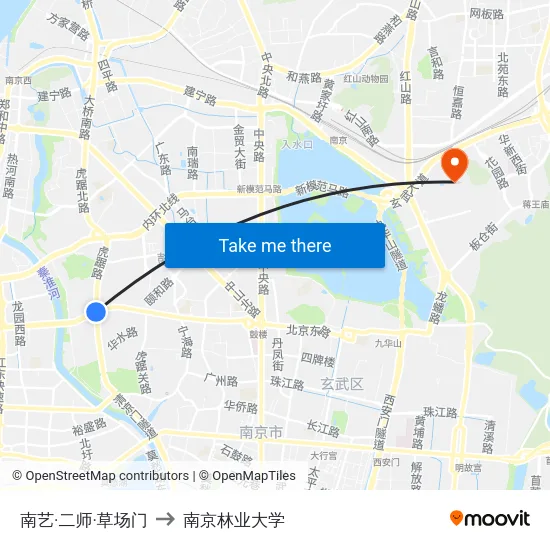 南艺·二师·草场门 to 南京林业大学 map
