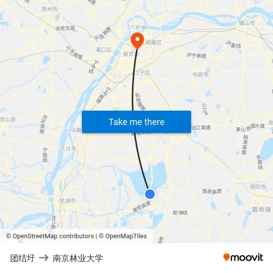 团结圩 to 南京林业大学 map