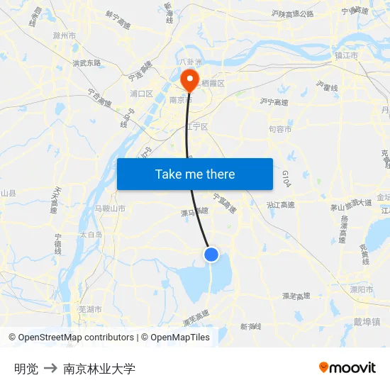 明觉 to 南京林业大学 map