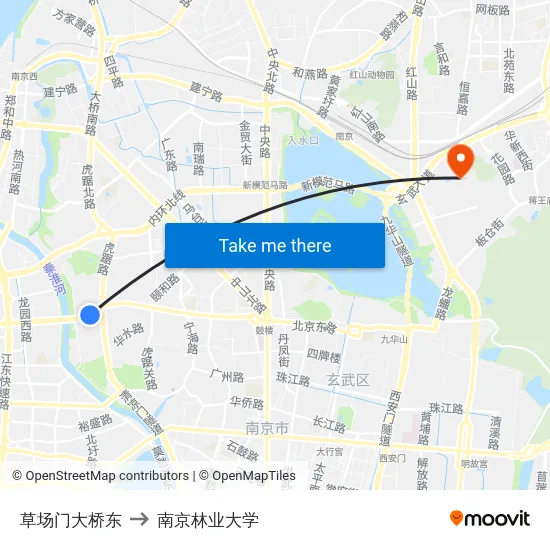 草场门大桥东 to 南京林业大学 map