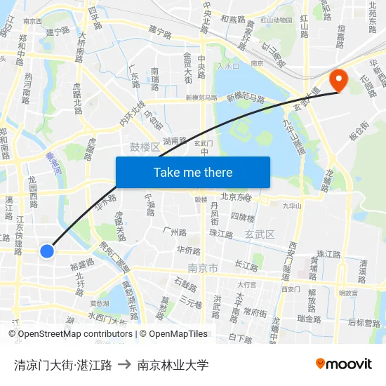 清凉门大街·湛江路 to 南京林业大学 map