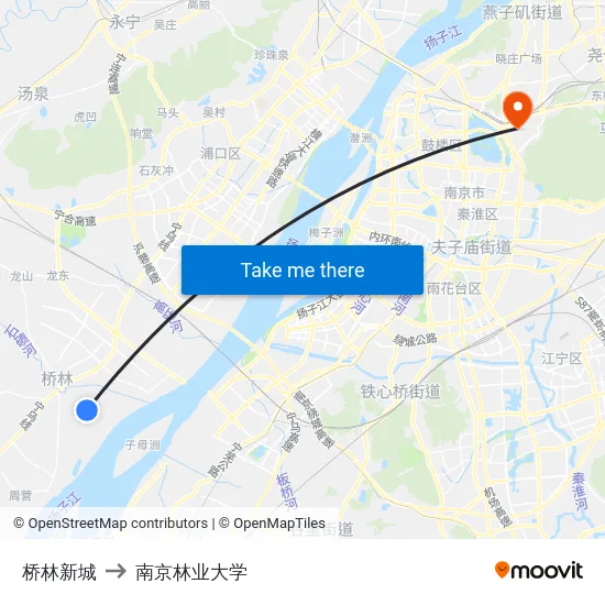 桥林新城 to 南京林业大学 map
