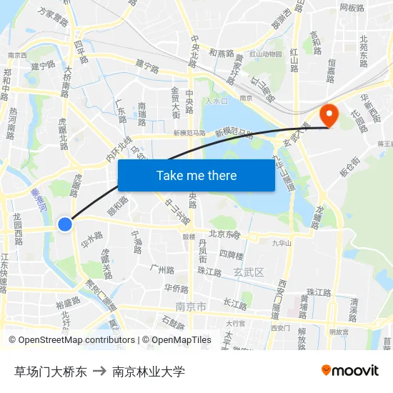 草场门大桥东 to 南京林业大学 map