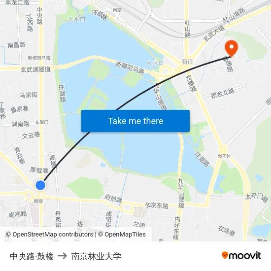 中央路·鼓楼 to 南京林业大学 map