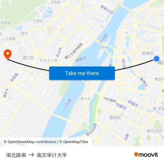 湖北路南 to 南京审计大学 map
