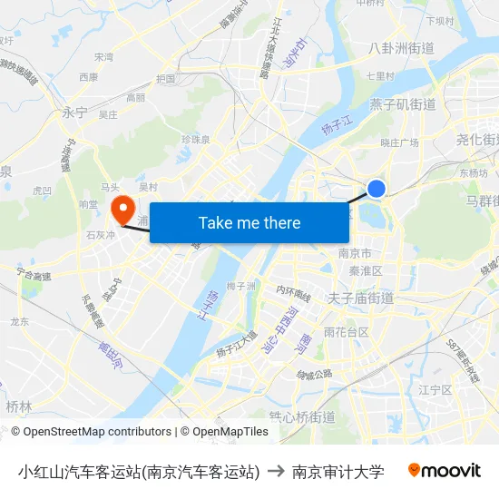 小红山汽车客运站(南京汽车客运站) to 南京审计大学 map