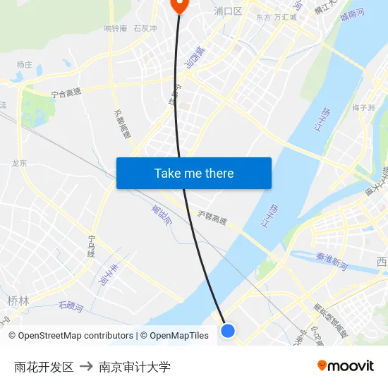 雨花开发区 to 南京审计大学 map