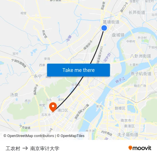 工农村 to 南京审计大学 map