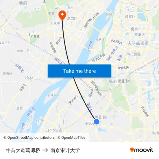 牛首大道葛师桥 to 南京审计大学 map