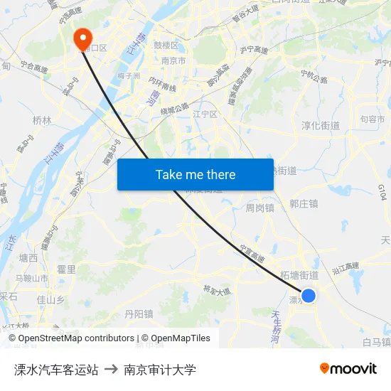 溧水汽车客运站 to 南京审计大学 map