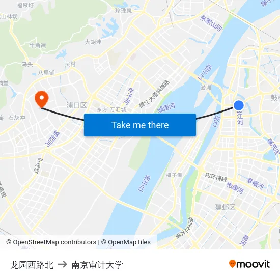 龙园西路北 to 南京审计大学 map