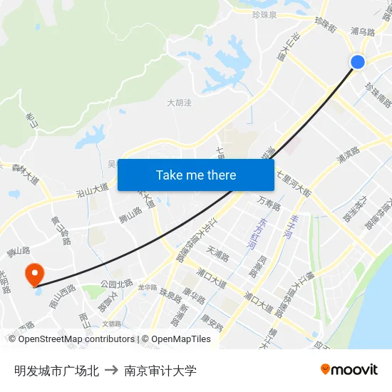 明发城市广场北 to 南京审计大学 map