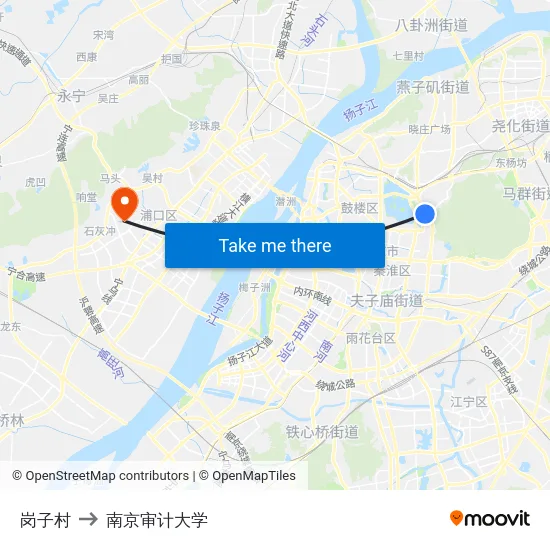 岗子村 to 南京审计大学 map