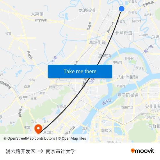 浦六路开发区 to 南京审计大学 map