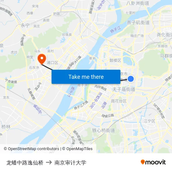 龙蟠中路逸仙桥 to 南京审计大学 map