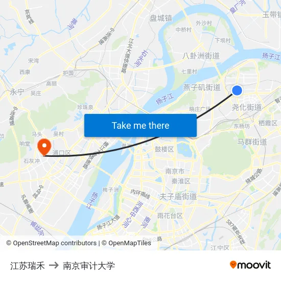 江苏瑞禾 to 南京审计大学 map