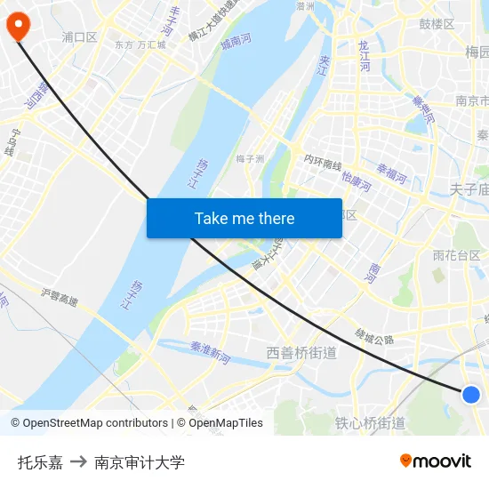 托乐嘉 to 南京审计大学 map