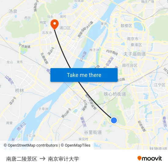 南唐二陵景区 to 南京审计大学 map