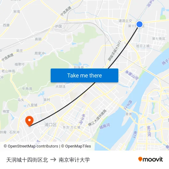 天润城十四街区北 to 南京审计大学 map