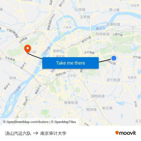 汤山汽运六队 to 南京审计大学 map