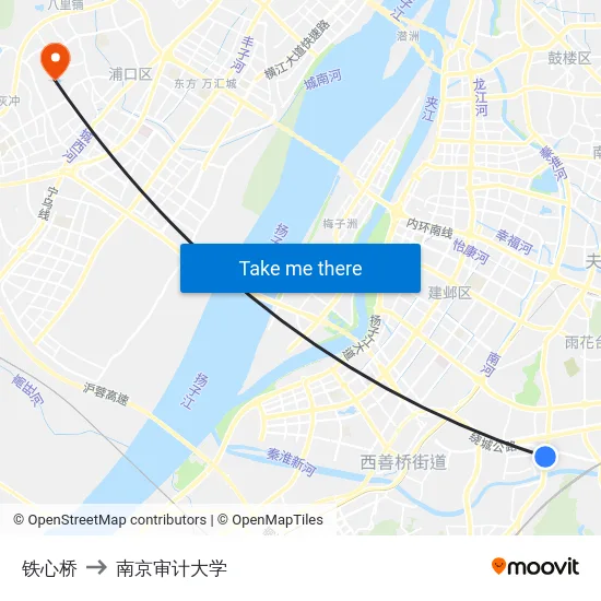 铁心桥 to 南京审计大学 map