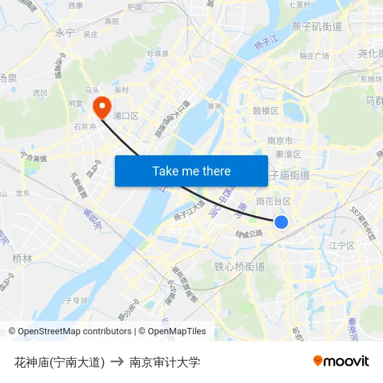 花神庙(宁南大道) to 南京审计大学 map