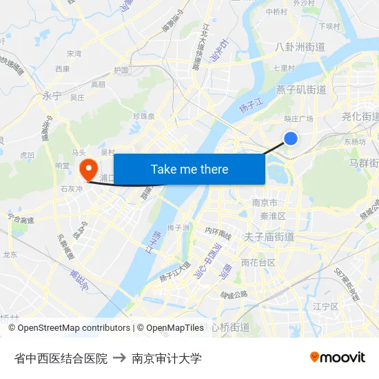 省中西医结合医院 to 南京审计大学 map