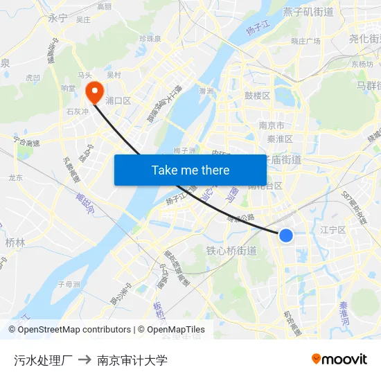 污水处理厂 to 南京审计大学 map